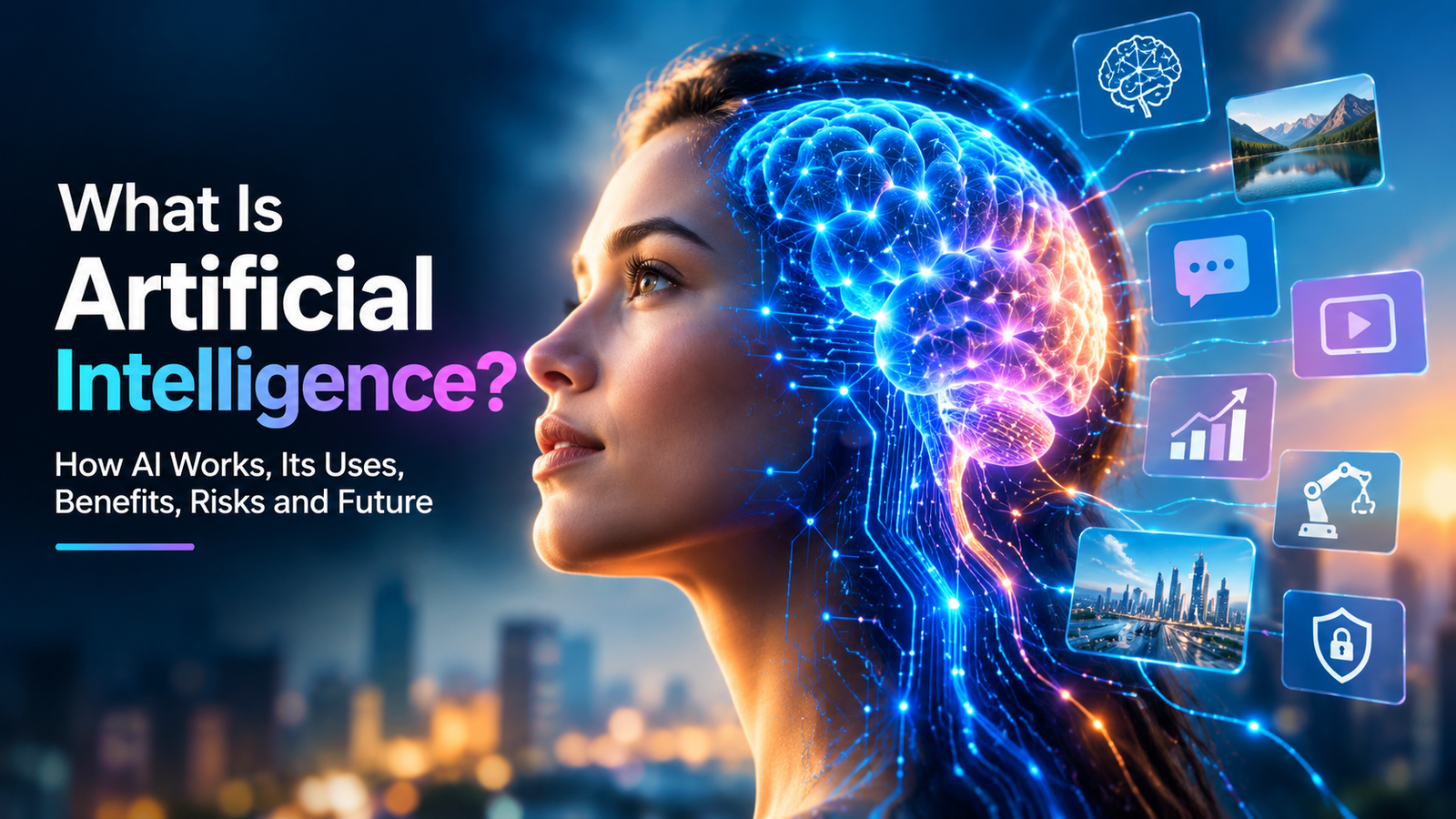 What is artificial intelligence? Human brain connected to a digital AI neural network