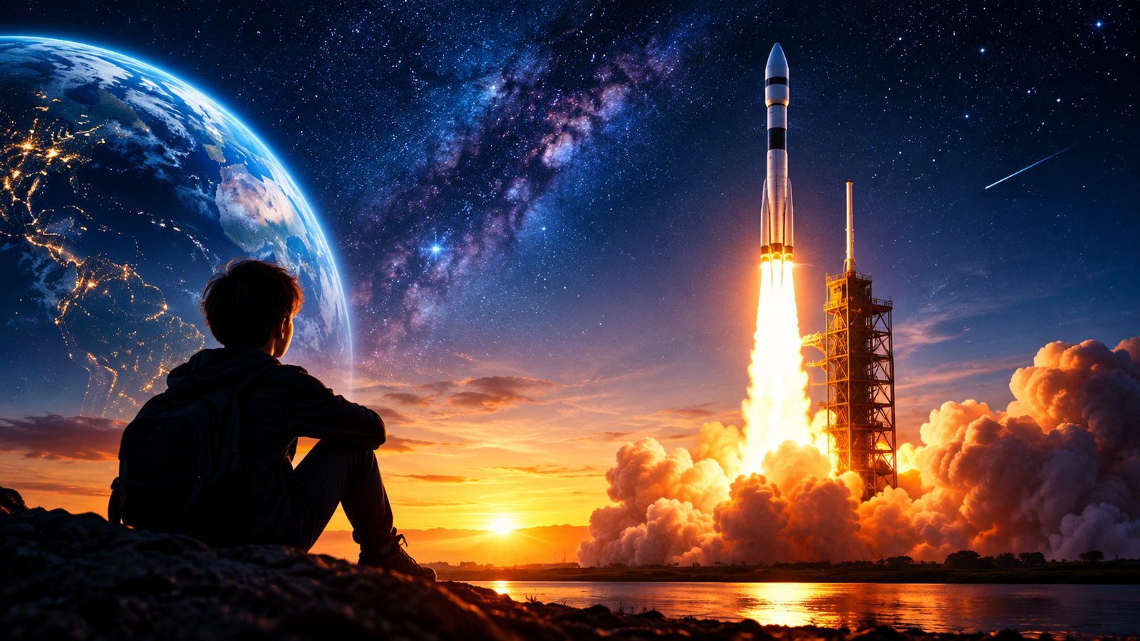 World Space Week 2026 rocket launch under a star-filled night sky
